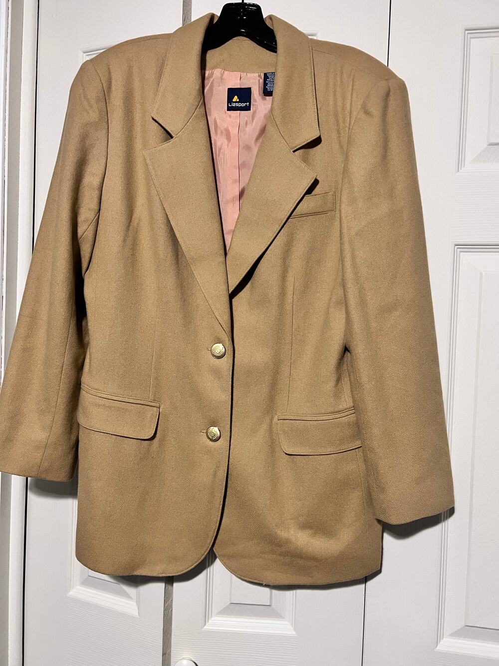 Lizsport Vintage Wool Blazer Womens 10 Tan Gold Button Career Preppy Jacket